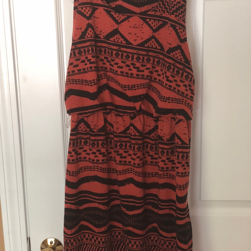Summer dress dark orange with black print (L) - Picture 3 of 4